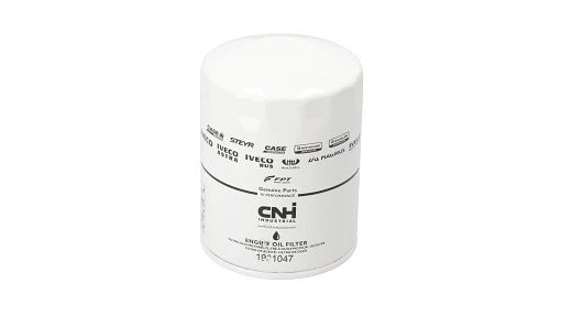 Engine oil filter for New Holland diesel equipment. Spin-on canister protecting engine bearings and surfaces.