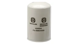 Hydraulic oil filter for New Holland equipment. Removes contaminants from pressurized fluid to protect pumps and valves.