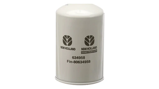 Hydraulic oil filter for New Holland equipment. Removes contaminants from pressurized fluid to protect pumps and valves.