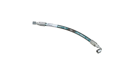 Hydraulic hose, 6.35mm ID x 368mm for New Holland equipment. Pre-crimped assembly for tractor hydraulic system circuits.