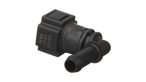 Fitting Fuel, 90 Degree Elbow, 5/16'' Hose Barb x 5/16'' Voss — fits 47 New Holland models — 84350217