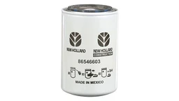 Hydraulic oil filter for New Holland equipment. Removes contaminants from pressurized fluid to protect pumps and valves.