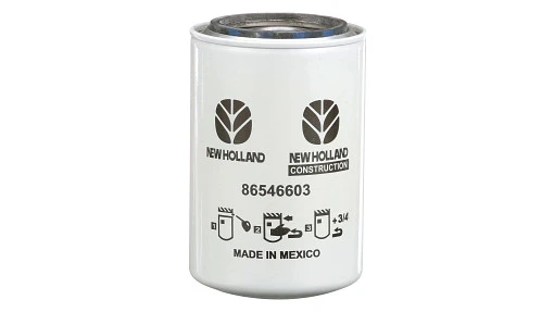 Hydraulic oil filter for New Holland equipment. Removes contaminants from pressurized fluid to protect pumps and valves.