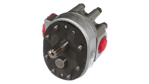 Hydraulic pump for New Holland equipment. Generates fluid pressure for steering, loader, and implement circuits.