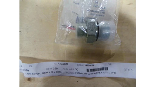Hyd Connector 13/16''-16 Orfs x M27 x 2.0 Orb — universal New Holland service part, fits 268 models — 86597761