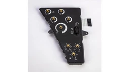 Control panel for New Holland tractor operator station. Houses switches, displays, and controls for equipment operation.