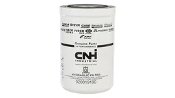 Hydraulic oil filter for New Holland equipment. Removes contaminants from pressurized fluid to protect pumps and valves.