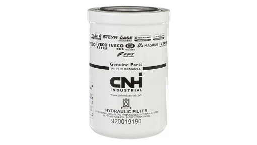 Hydraulic oil filter for New Holland equipment. Removes contaminants from pressurized fluid to protect pumps and valves.